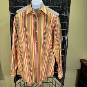 Banana Republic Men's Striped Shirt - Red, Yellow, Green